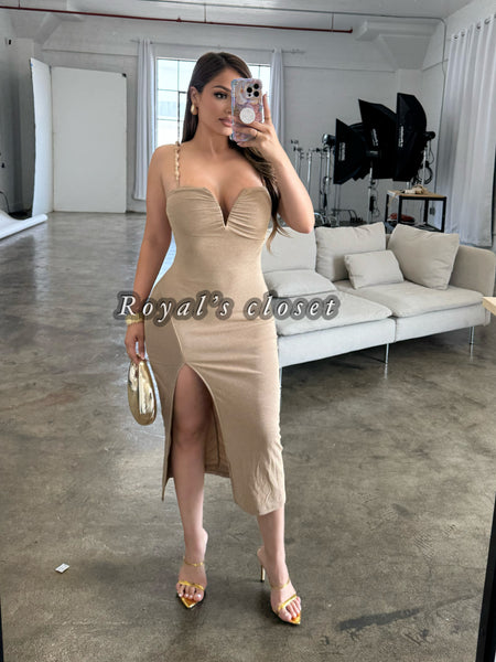 Viviana gold midi dress
